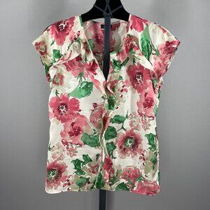 NEW Talbots Shirt Womens 6 pink green floral blouse preppy classic casual
